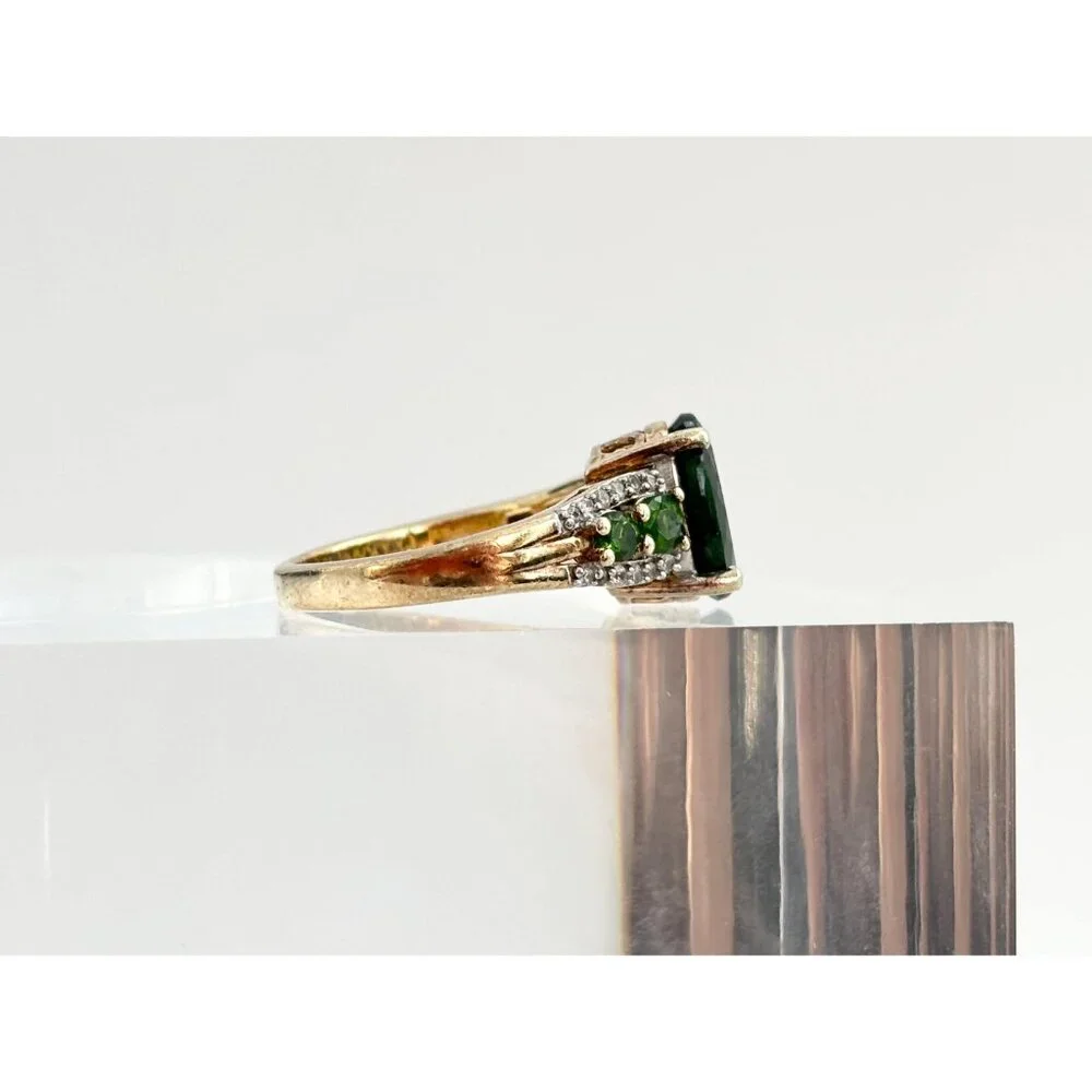 Chrome Diopside Sterling Silver Gilt (Vermeil) Gemstone Vintage Cocktail Ring 7 - Picture 5 of 10